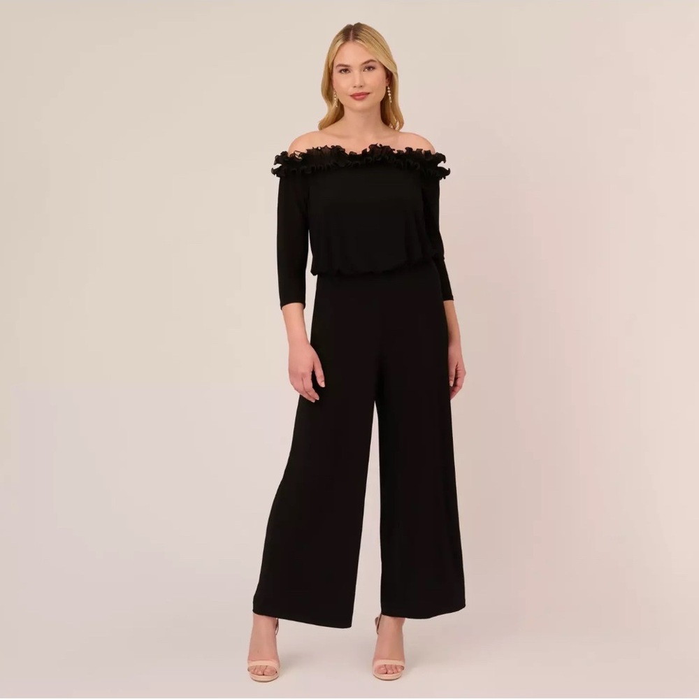 Adrianna Papell Jumpsuit  with Ruffle Size 24W BLACK